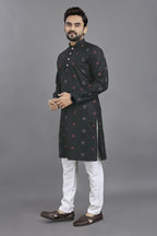 Anaita Black Weaving Linen Cotton Straight Kurta | Grocsy
