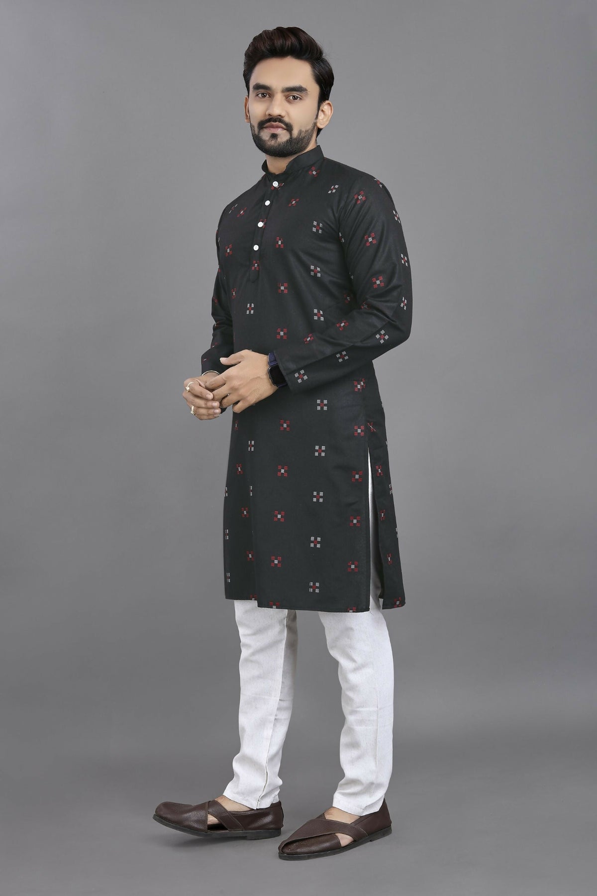 Anaita Black Weaving Linen Cotton Straight Kurta | Grocsy