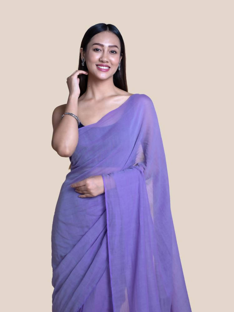 Suta Lavender Solid Mul Saree | Grocsy