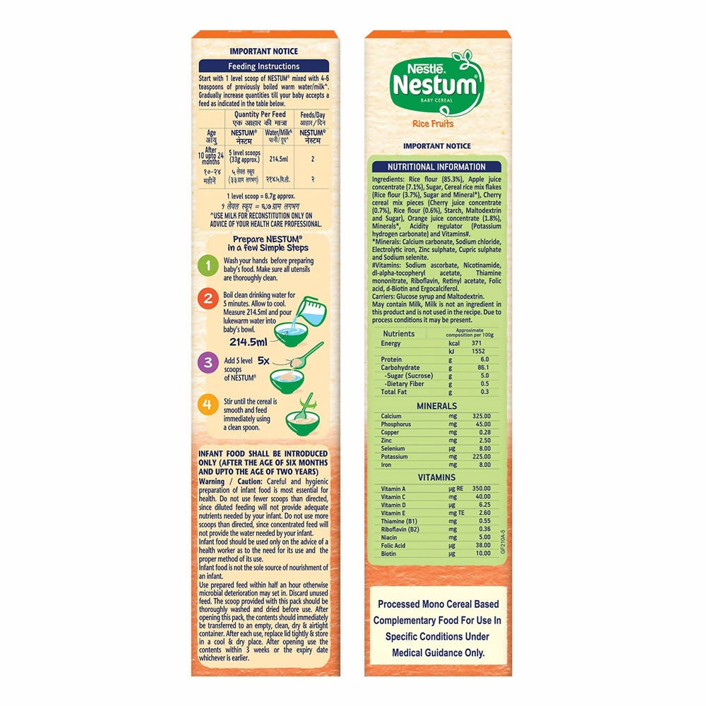 Nestle Nestum Baby Cereal-Rice Fruits (10 to 24 Months) | Grocsy