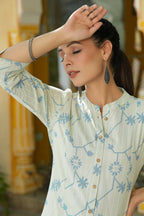 Juniper Women's Sky Blue Rayon Staple Printed A-Line Kurta | Grocsy