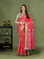 Lorenvalley Fashion Peach Patola Silk Woven Design Zari Meenakari Weaving Saree | Grocsy