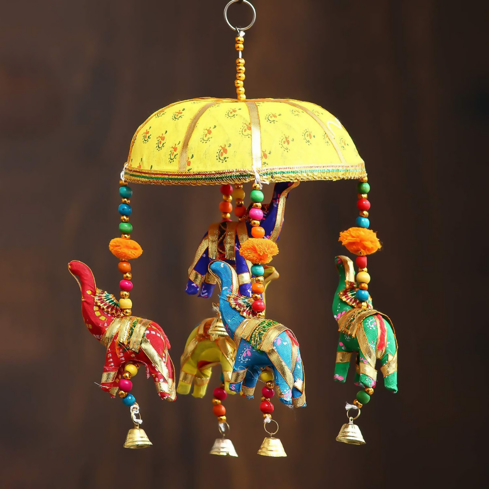 eCraftIndia Multicolor Handcrafted Decorative Five Elephant Wall/Door/Window Hanging Bells Wind Chimes Showpiece | Grocsy
