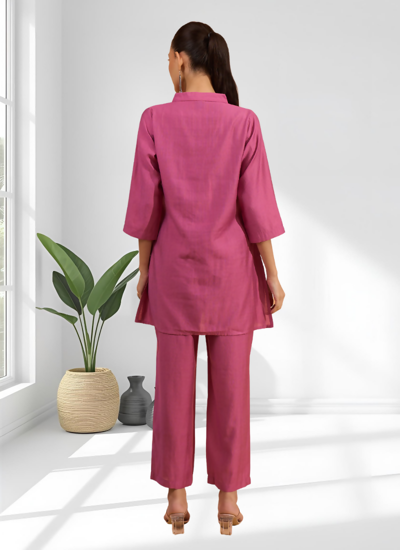 Joban Fashion Pink Silk Embroidered Readymade Cord Set | Grocsy
