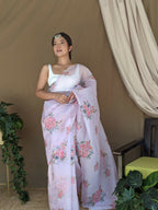 Vamsee Khadi Khatali Pink Khadi Organza Saree | Grocsy