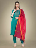 Jyoti Fashion Women's Rama Cotton Magic Slub Embroidery & Sequence work Kurta with Trouser & Dupatta | Grocsy