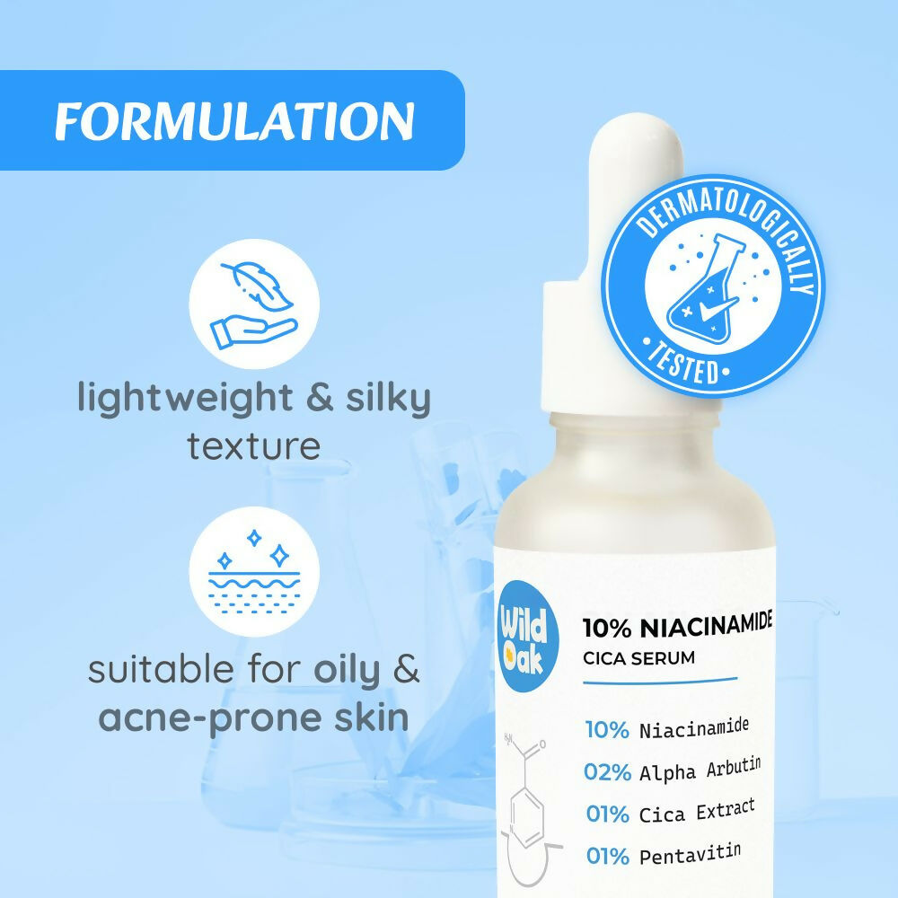 Wild Oak 10% Niacinamide Cica Serum For Face Reduces Sebum Pigmentation, Evens Skin Tone & Minimises Pores | Grocsy
