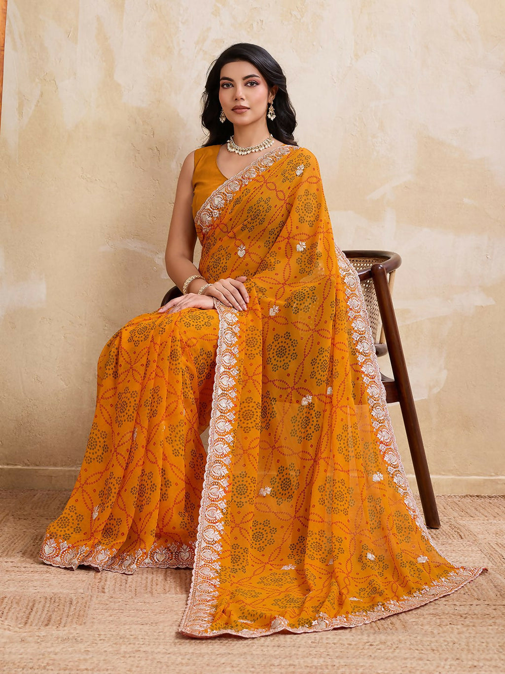 Teeya Creation New Trendy Leheriya Bandhani Georgette Saree For Daily Wear -Yellow | Grocsy