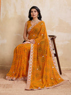 Teeya Creation New Trendy Leheriya Bandhani Georgette Saree For Daily Wear -Yellow | Grocsy