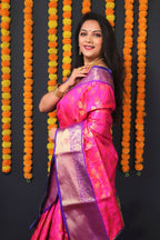 Jyoti Fashion Women's Pink Kanjivaram Silk Zari Woven Saree with Blouse | Grocsy