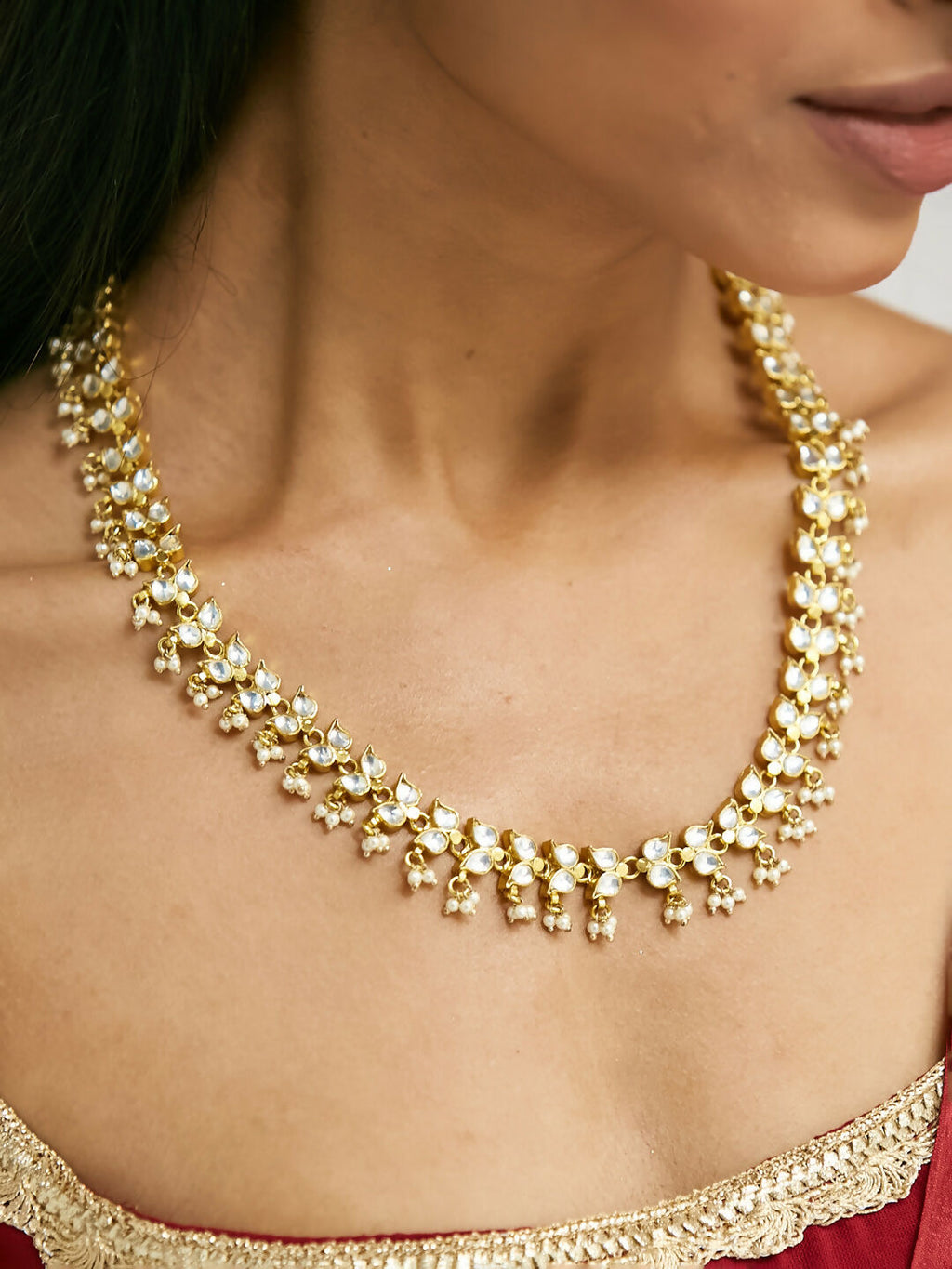 Nuyug 22K Gold-Plated Kundan & Pearl Studded Matha Patti Head Jewellery | Grocsy