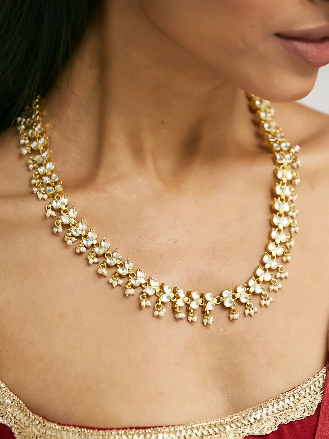 Nuyug 22K Gold-Plated Kundan & Pearl Studded Matha Patti Head Jewellery | Grocsy