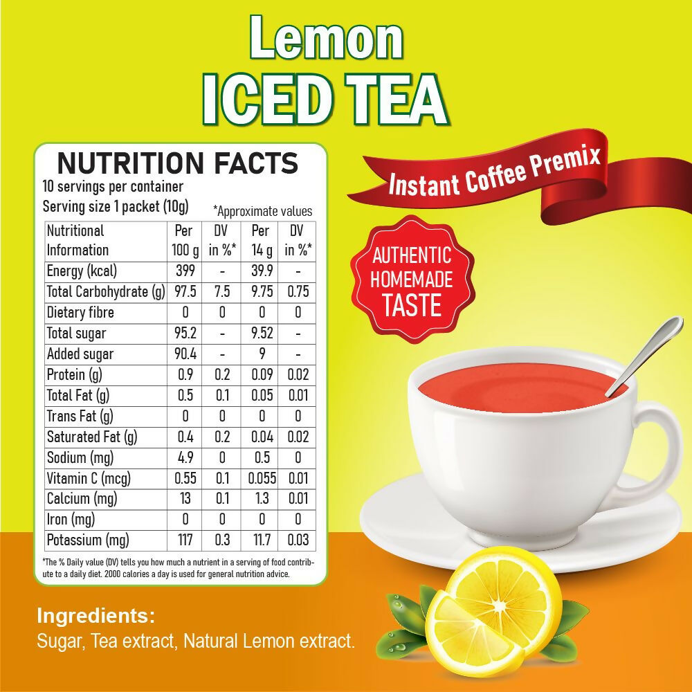 Naivedyam Lemon Iced Instant Tea Premix Powder Sachets | Grocsy