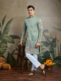 Vastranavya Pista Green Exclusive Festival Wear Viscose Silk Thread & Sequence Embroidered Work Kurta | Grocsy