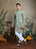 Vastranavya Pista Green Exclusive Festival Wear Viscose Silk Thread & Sequence Embroidered Work Kurta | Grocsy