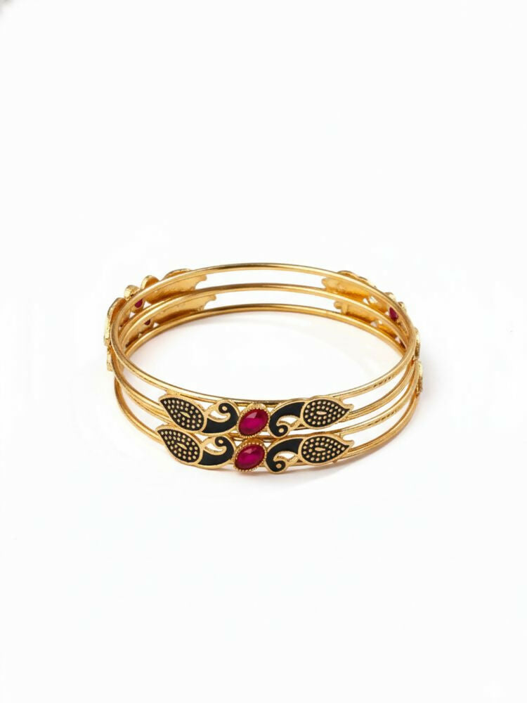 NVR Women Set of 2 Gold Plated Handcrafted Kada Bangle | Grocsy