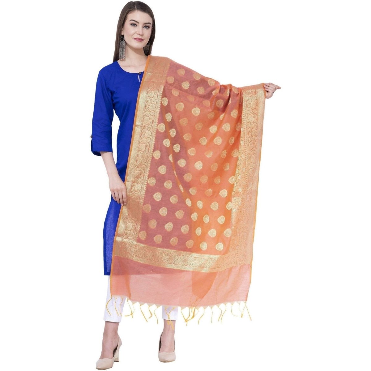 A R Silk Orange Color VNS Pastle Chanderi Cotton Dupattas and Chunnis | Grocsy