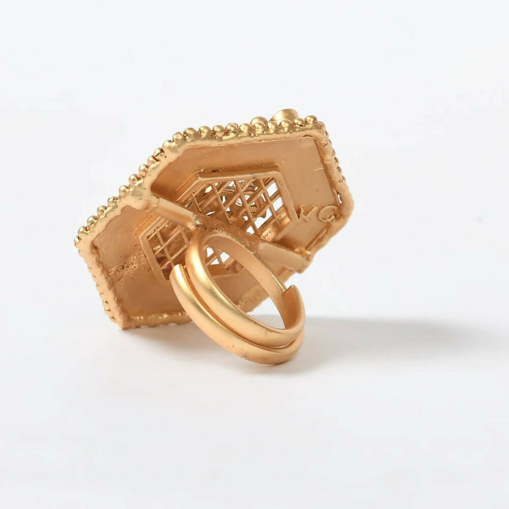 Mominos Fashion Joharkamal Gold-Polished Stone Studded Adjustable Finger Ring - Design 11 | Grocsy