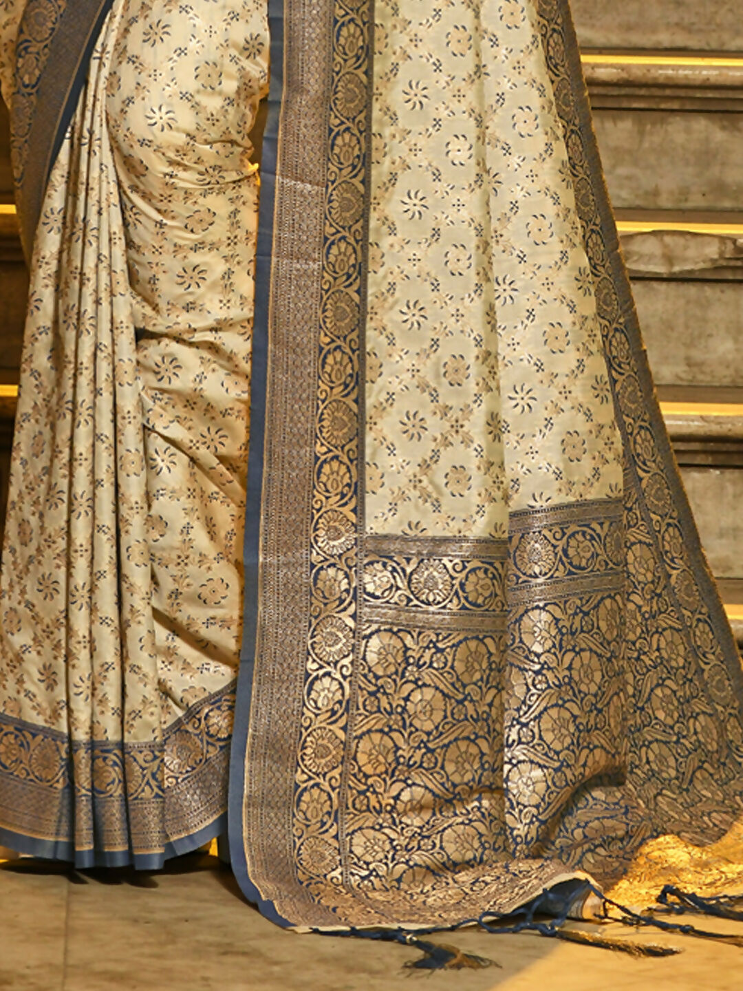 Shree Shyam Fashion Rajvastra Navy Blue Banarasi Silk Saree | Grocsy