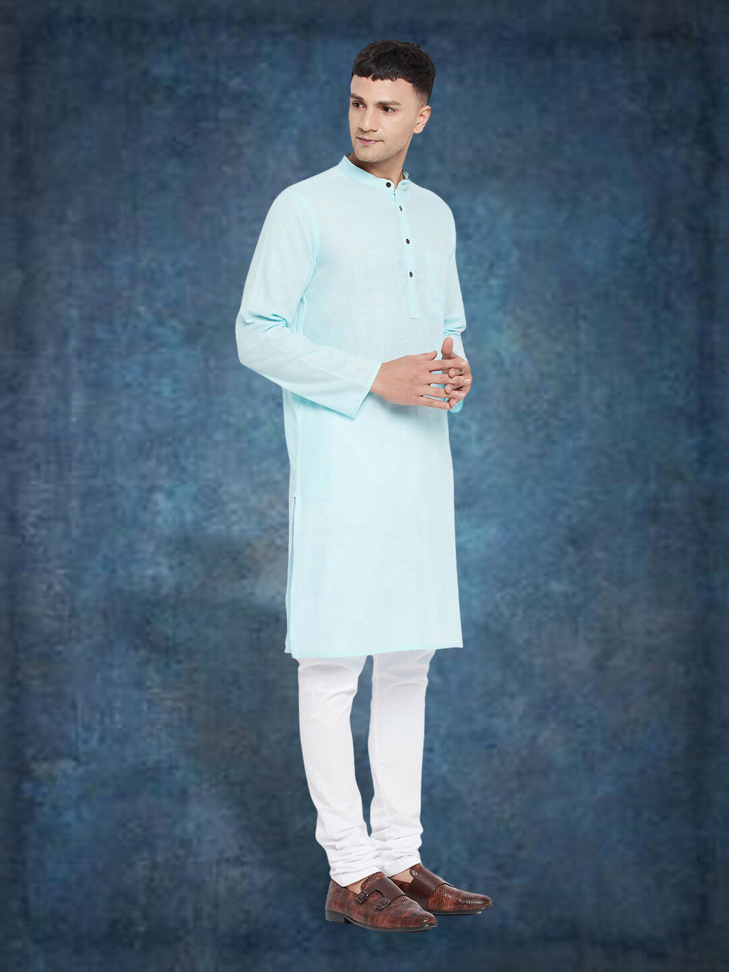 Even Apparels Men's Pure Cotton Blue Kurta | Grocsy