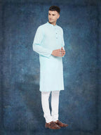 Even Apparels Men's Pure Cotton Blue Kurta | Grocsy