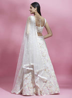 House of Panchhi Cream Net heavy Sequinse embroidery Lehenga choli & Dupatta | Grocsy