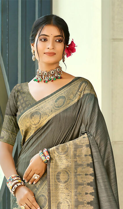 Sangam Prints Gray Blue Assam Silk Woven Work Traditional Saree | Grocsy