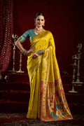 Joban Fashion Yellow Paithani Silk Blend Butti Saree | Grocsy
