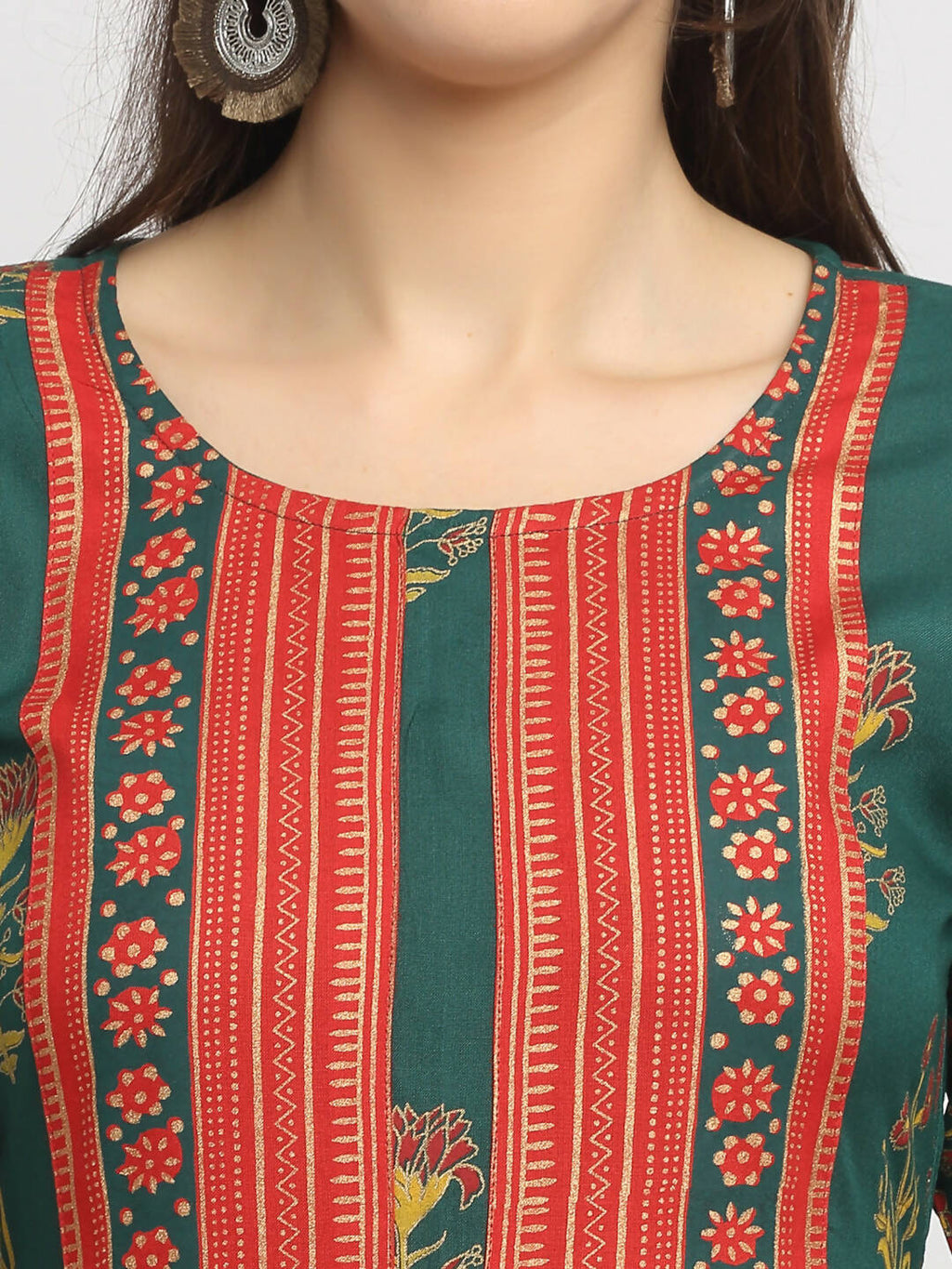 Rudra Bazaar Green Yoke Designed Flared Ethnic Kurta | Grocsy