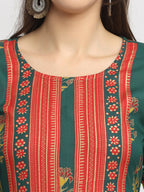 Rudra Bazaar Green Yoke Designed Flared Ethnic Kurta | Grocsy