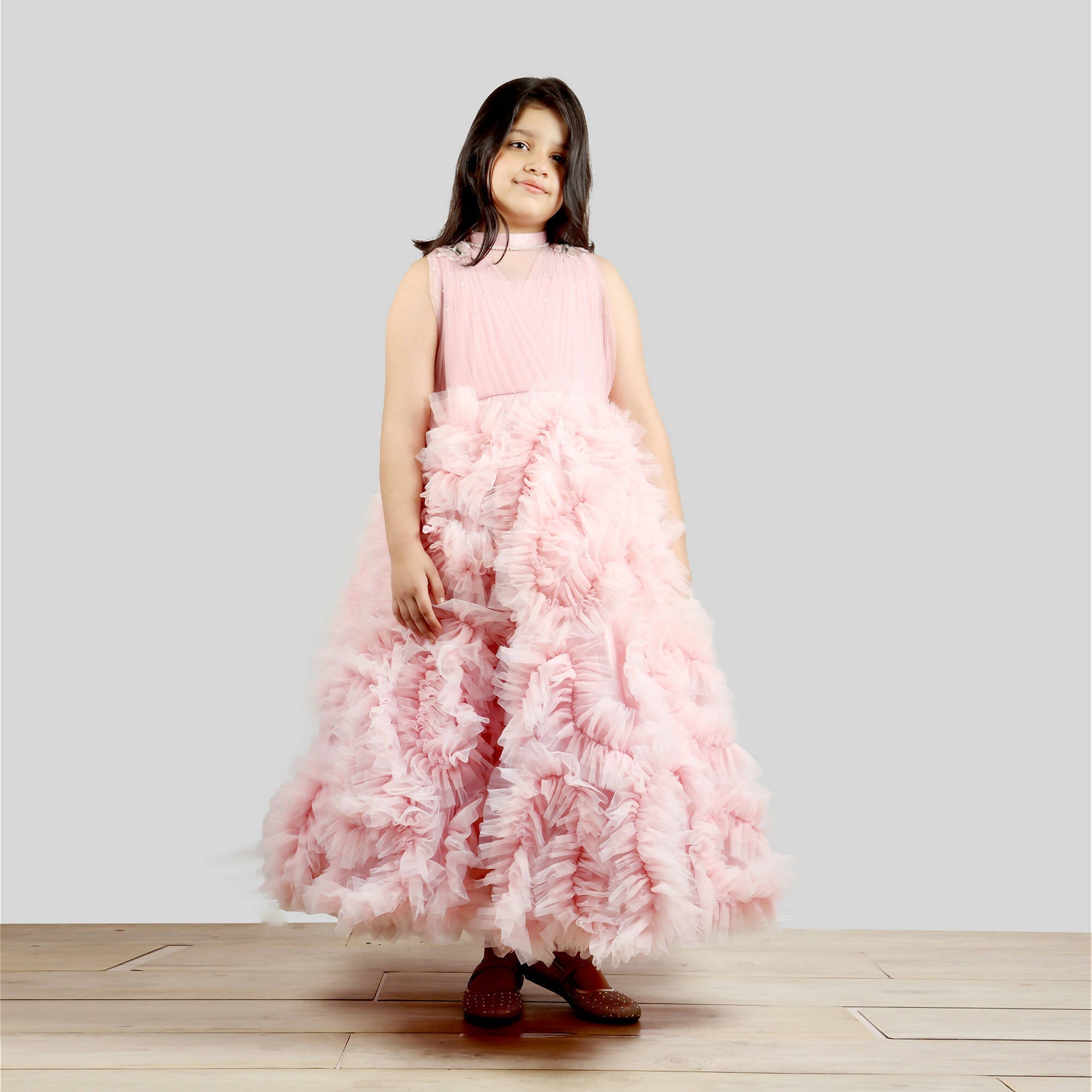 Pink Cow Fashions Old Rose Gown With Frill Ghera | Grocsy