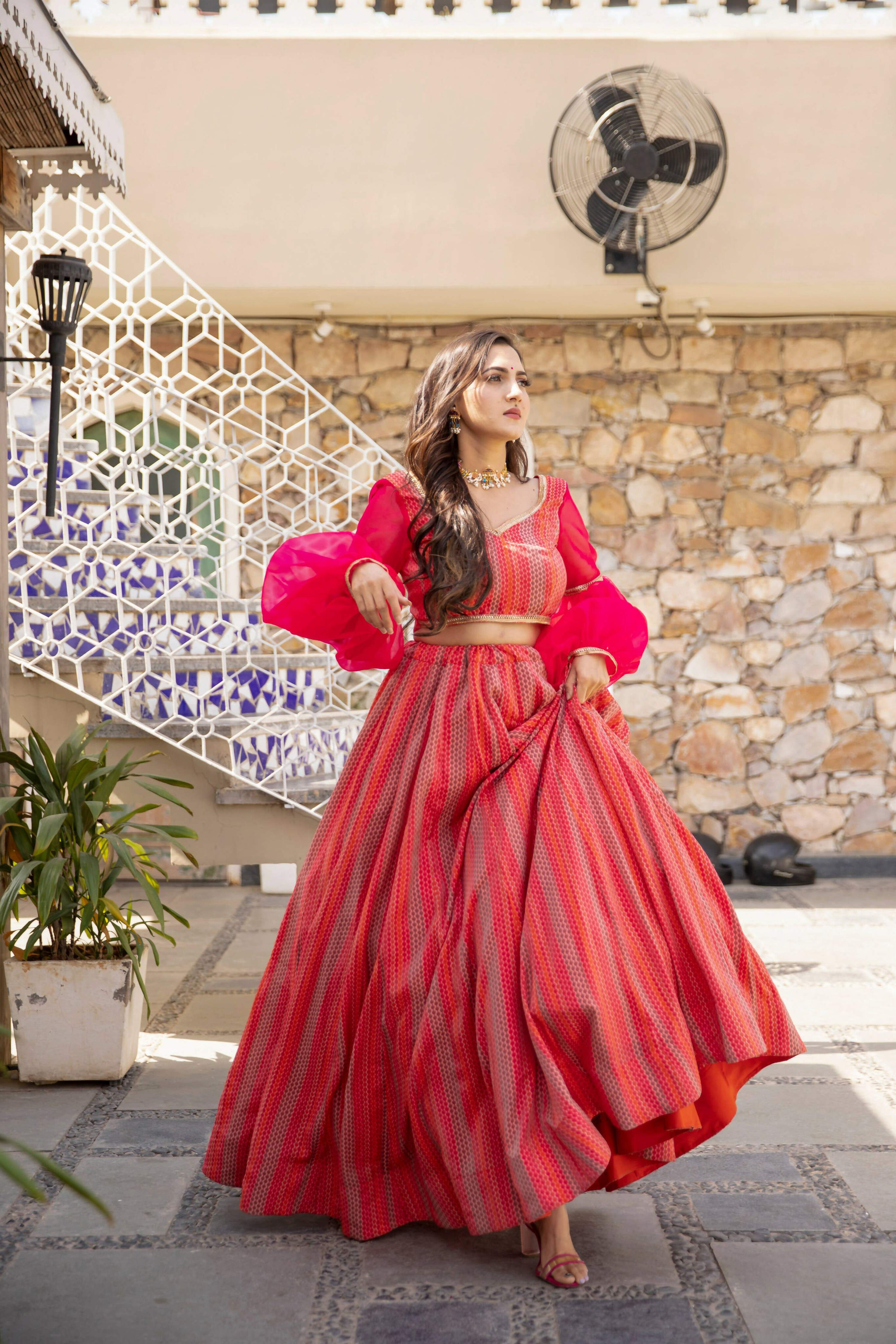 Wedding Designer Red Pink Chanderi Designer Lehenga - Anbazaar | Grocsy