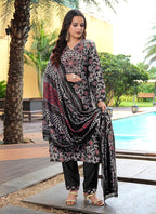 Prazu Fashion Black Cotton Silk Floral Printed Thread Sequence Salwar Suit | Grocsy