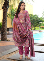 Prazu Fashion Maroon Cotton Silk Floral Printed Thread Sequence Salwar Suit | Grocsy
