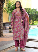 Prazu Fashion Maroon Cotton Silk Floral Printed Thread Sequence Salwar Suit | Grocsy