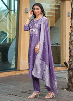 Prazu Fashion Lavender Art Silk Thread Sequins Embroidered Wedding Suit | Grocsy