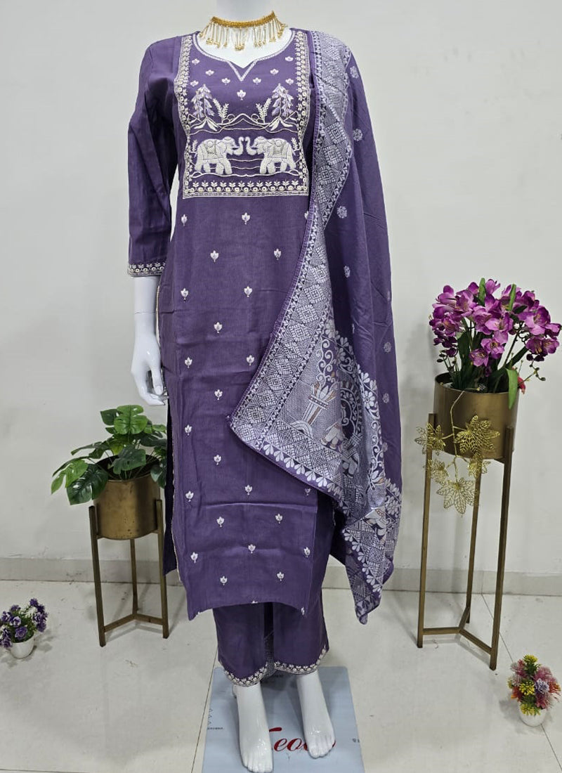 Prazu Fashion Lavender Art Silk Thread Sequins Embroidered Wedding Suit | Grocsy