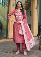 Prazu Fashion Peach Art Silk Thread Sequins Embroidered Wedding Suit | Grocsy
