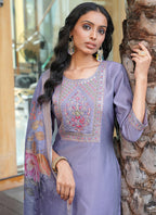 Prazu Fashion Lavender Cotton Silk Thread Sequence Designer Salwar Suit | Grocsy