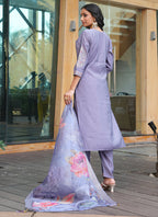 Prazu Fashion Lavender Cotton Silk Thread Sequence Designer Salwar Suit | Grocsy