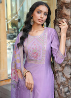 Prazu Fashion Light Purple Cotton Silk Thread Sequence Designer Salwar Suit | Grocsy