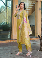 Prazu Fashion Yellow Cotton Silk Thread Sequence Designer Salwar Suit | Grocsy