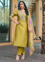 Prazu Fashion Yellow Cotton Silk Thread Sequence Designer Salwar Suit | Grocsy