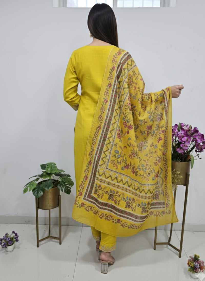 Prazu Fashion Yellow Cotton Silk Thread Sequence Designer Salwar Suit | Grocsy