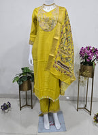 Prazu Fashion Yellow Cotton Silk Thread Sequence Designer Salwar Suit | Grocsy