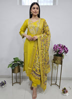 Prazu Fashion Yellow Cotton Silk Thread Sequence Designer Salwar Suit | Grocsy