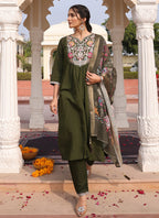 Prazu Fashion Mahendi Cotton Silk Thread Sequence Designer Salwar Suit | Grocsy