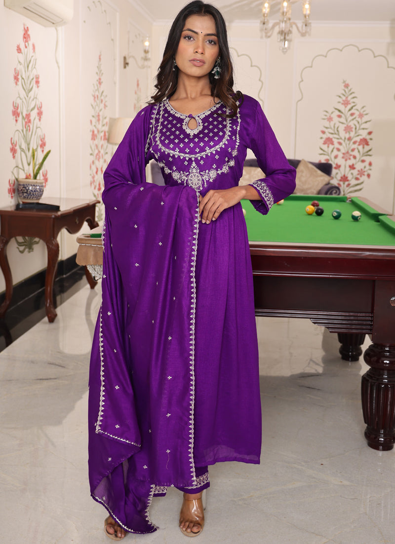 Prazu Fashion Purple Soft Silk Thread Sequence Designer Salwar Suit | Grocsy