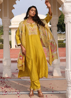 Prazu Fashion Yellow Cotton Silk Thread Sequence Designer Salwar Suit | Grocsy