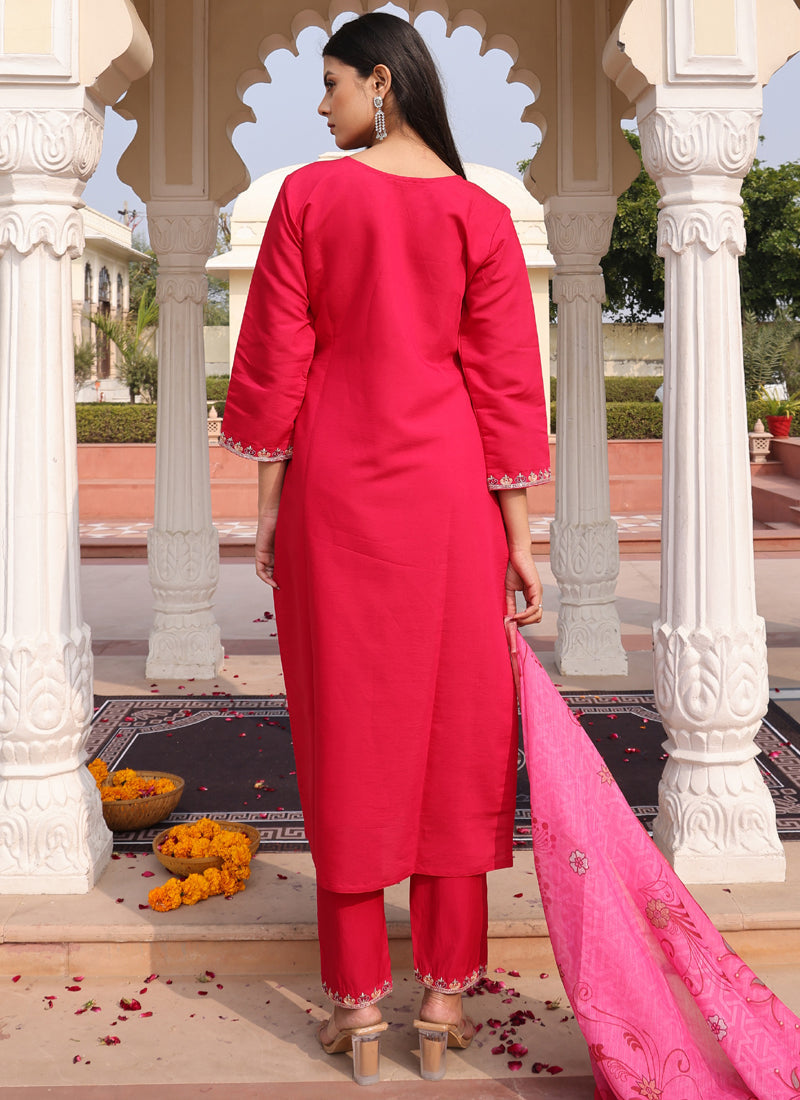 Prazu Fashion Pink Cotton Silk Thread Sequence Designer Salwar Suit | Grocsy